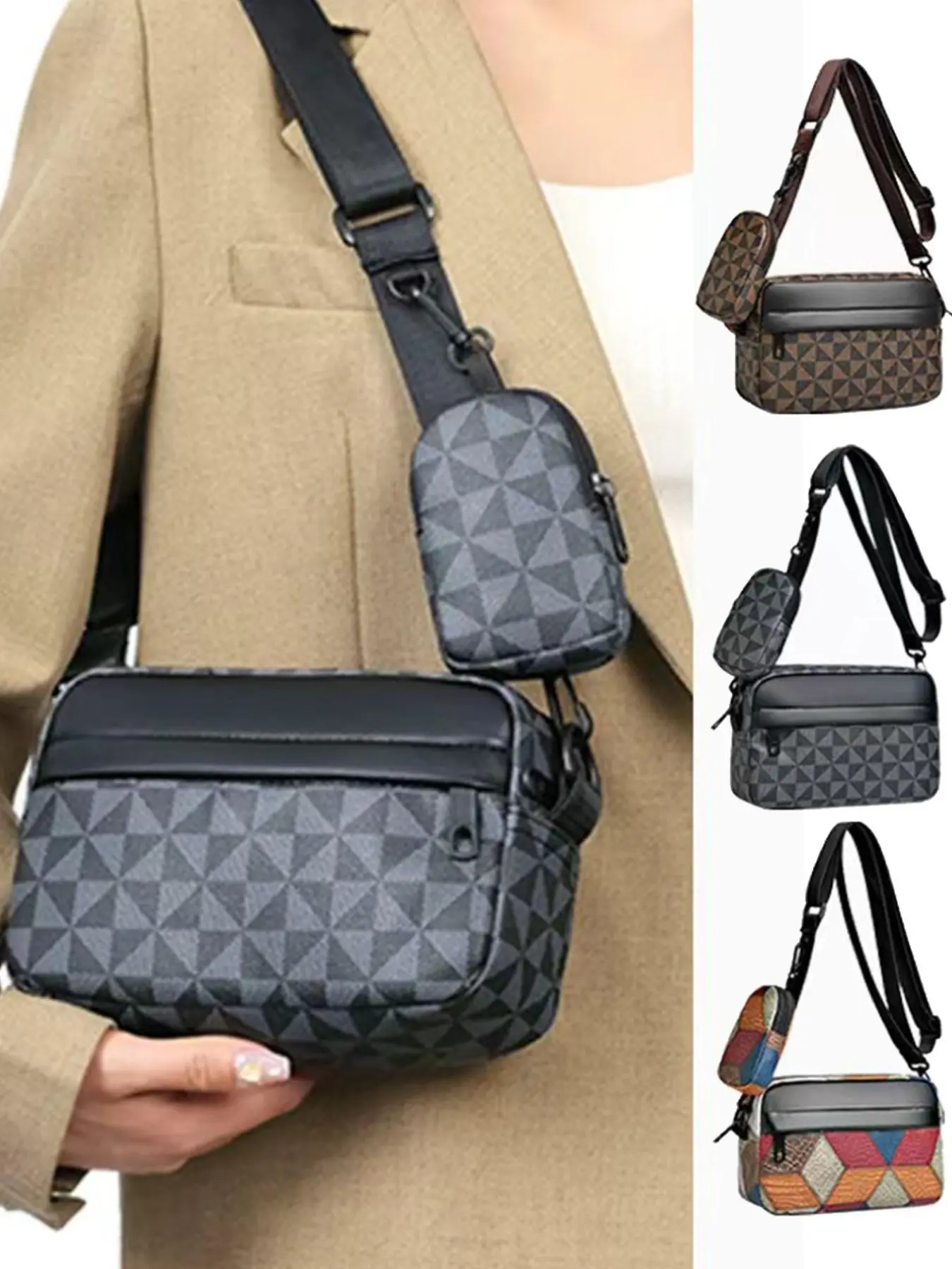 Independence Day 250th Anniversary New Fashion Gingham PU Leather Messenger Bag, Zippered Sling Bag, Casual Crossbody Phone Pouch, Stylish Crossbody Bags, Multifunctional Crossbody Bag, Men's Wallet, Women's Bag