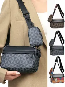 New Trendy Fashion Single Shoulder Casual Plaid Leather Sports Phone Zipper Crossbody Bag Small Square Bag Men Wallet Women Bag Crossbody Messenger Bag