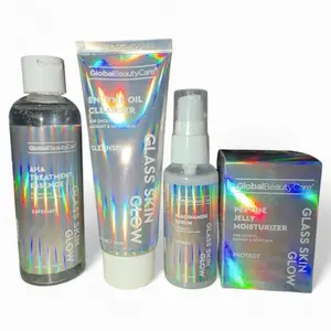 4-pc Glass Skin Glow Moisturizing Set, AHA treatment essence,Enzyme oil cleanser,Peptide jelly moisturizer, Niacinamide serum, Global beauty care