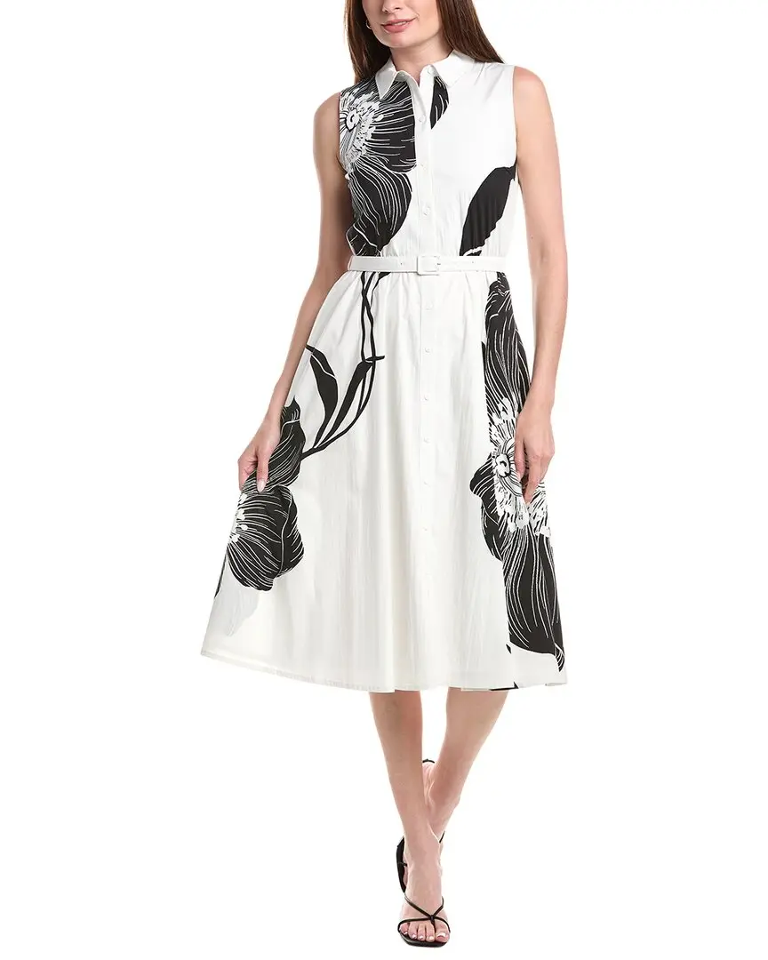 T Tahari Split Neck Fit & Flare Dress