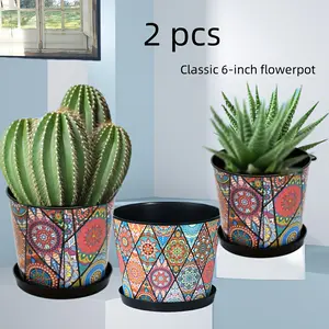 2pcs Round Plastic Flower Pots, Classic 6-inch Thickened Plastic Flower Pots with Double-Layer Design, Suitable for Indoor and Outdoor Use, Automatic Water Absorption, Water Level Visible, Garden Planter