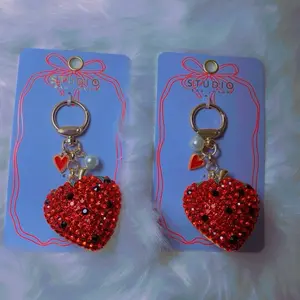 Studio Bag Charm - Red Heart Keychain with Pearl and Heart Charms, Perfect for Keychains and Accessories