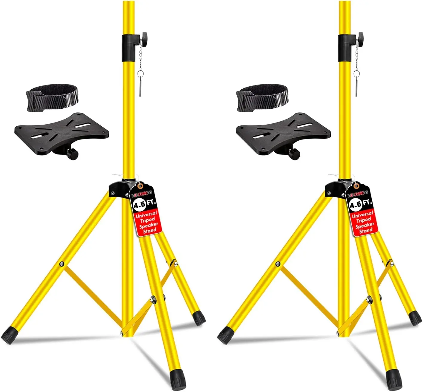 5 Core Speaker Stands Pair Adjustable 54 Inch Tripod Set Heavy Duty 132 lbs Capacity 35mm Pole Mount Metal Build DJ PA Stand for On Stage Studio Home Audio Use Yellow