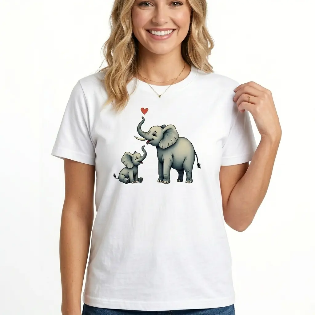 Elephant Family Tee Mom Graphic 100% Cotton White Black S-3XL Women Mothers-day Gift Animal-lover Cute-style