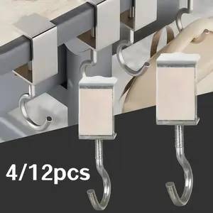 4/12pcs Back to School Season No Punching Portable Desktop Hook Adjustable Universal Office Desk Hook Hanging Backpack Earphones Storage Hooks