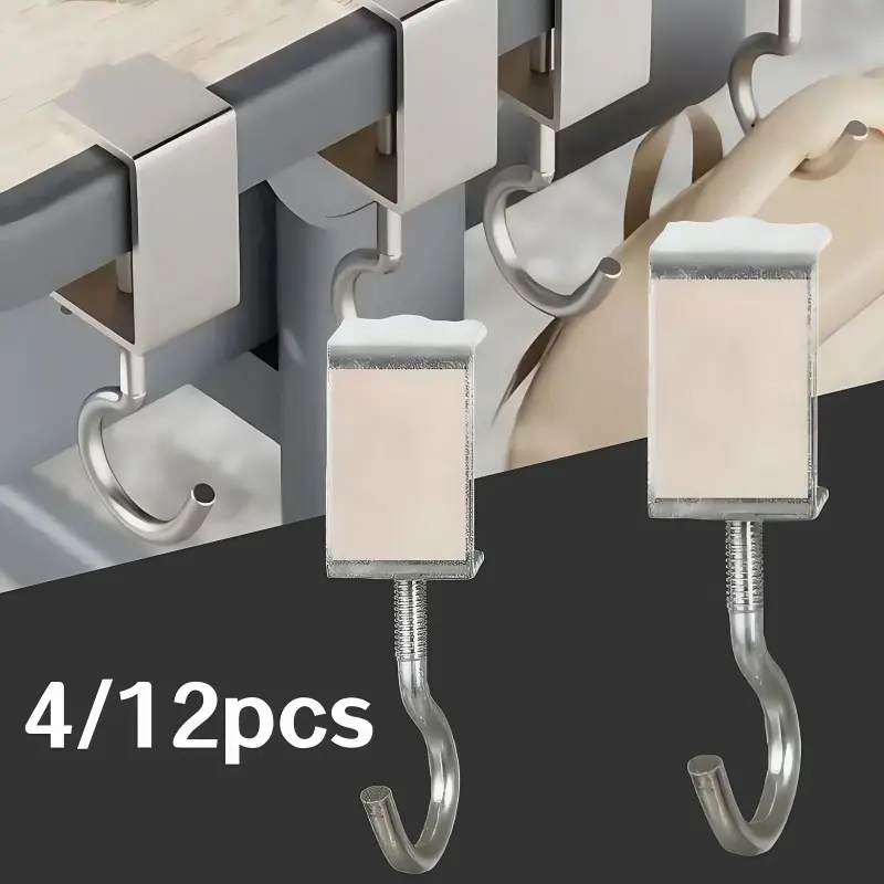 4/12pcs Back to School Season No Punching Portable Desktop Hook Adjustable Metal Hook Universal Office Desk Hook Hanging Backpack Earphones Storage Hooks