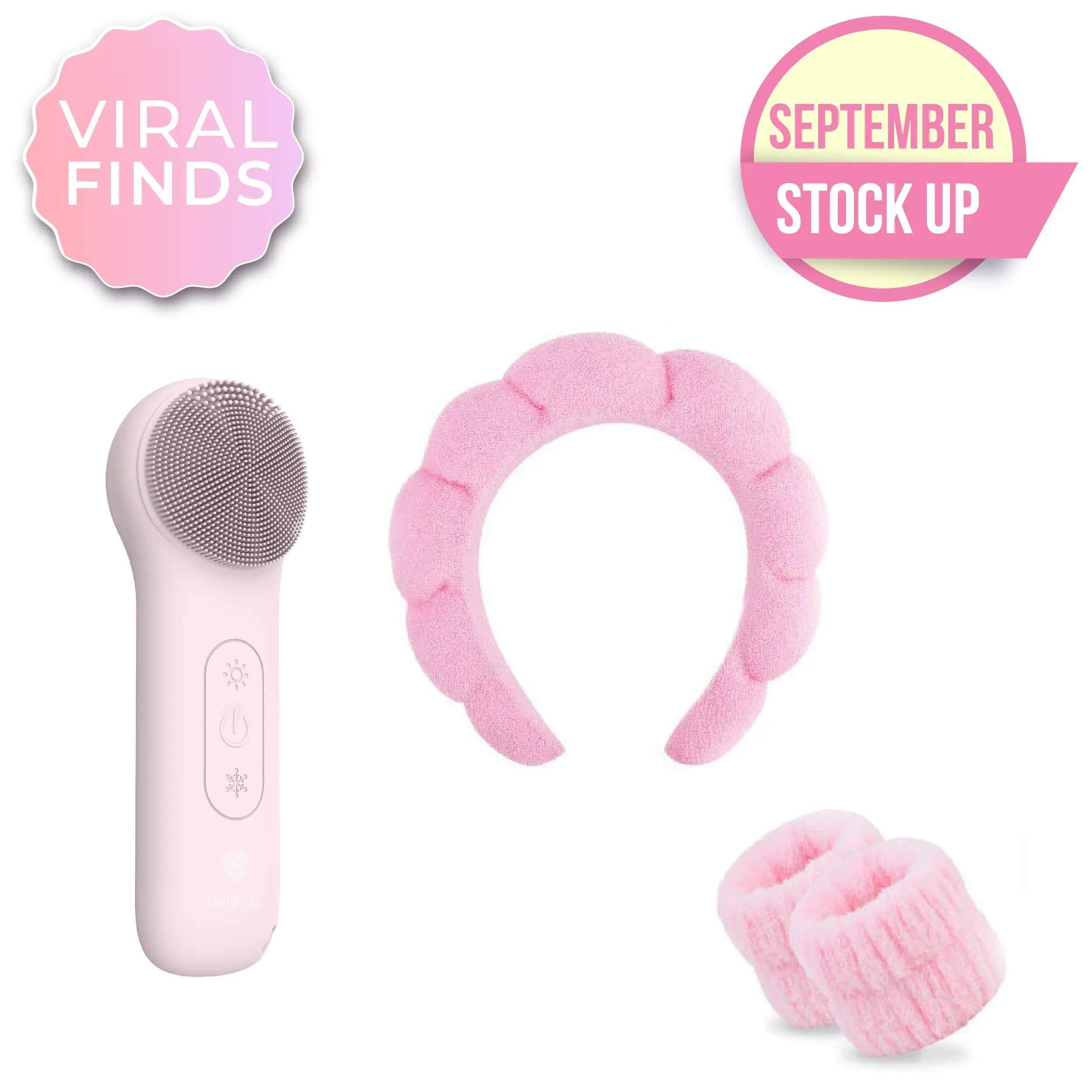 RIKI Radiant & Bubble Headband Bundles - Glow Up, Hair Up - Ultimate Skincare Duo with Dual-Sided Silicone Cleansing Device & Stylish Bubble Headband for Prepping Skin & Securing Style