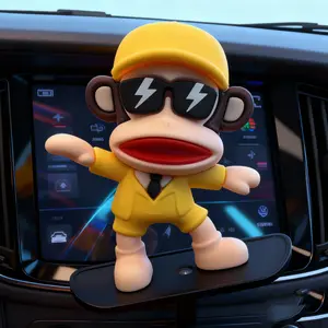 1PCS Paul Frank Cute Monkey Doll Car Dashboard Ornament, Fixed Car Decoration Figure for Air Vent, Interior Accessories, Cute Auto Decor Gift