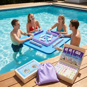 Purple EVA Floating Tile Game Set, Medium Size Game Tiles with Numbers & Letters Mark, Complete with Joker Pieces, Portable Travel Game for Beginners, Pool & Home Gathering