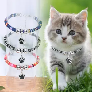 Adjustable Pet Collar with Bell, 1 Count Pet Necklace with Paw Print Design, Necklace for Small Dogs & Cats
