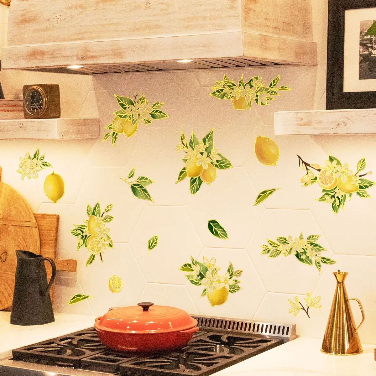 A set (20*30cm*3pcs) of gold-stamped lemon flower and fallen leaf wall stickers for living room, bedroom, and home background decoration Interior Stickers TJ021-ZC Decorative wall sticker Floral Wall Decals