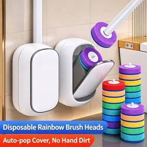 New upgrade, toilet cleaning kit with disposable self-cleaning pads—no pre-rinse needed, no mess, no odors. Simplifies bathroom hygiene. Suitable for sink, bathtub drain, washbasin, and urinal. Wall-mounted toilet brush cleaning system bathroom kit.