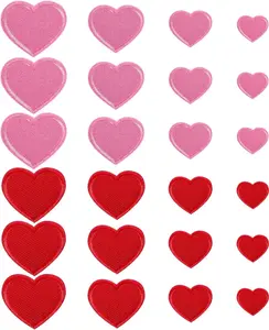 24pcs Heart Shape Iron on Patches Cute Mini Heart Iron-on sew-on Patches Embroidered Applique Decoration Patches Assorted Size Custom Patches for Clothing Jackets Jeans Hats Bags (Red, Pink)