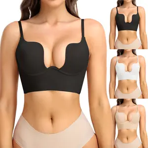 Women's Low Back Bra Deep Deep V Neck U Plunge Backless Bras with Convertible Clear Straps Multi-Way Use Wire Lifting Bralette for Wedding Party Daily Wear Womenswear Elegant Fit Bridal Everyday Bras