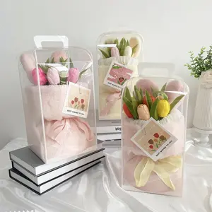Tulip & Hydrangea Gift Box, 1 Box Clear Gift Box with Ribbon, Wedding Souvenir, Birthday Anniversary Party Gift, Gift for Mother, Girlfriend, Wife, Best Friend