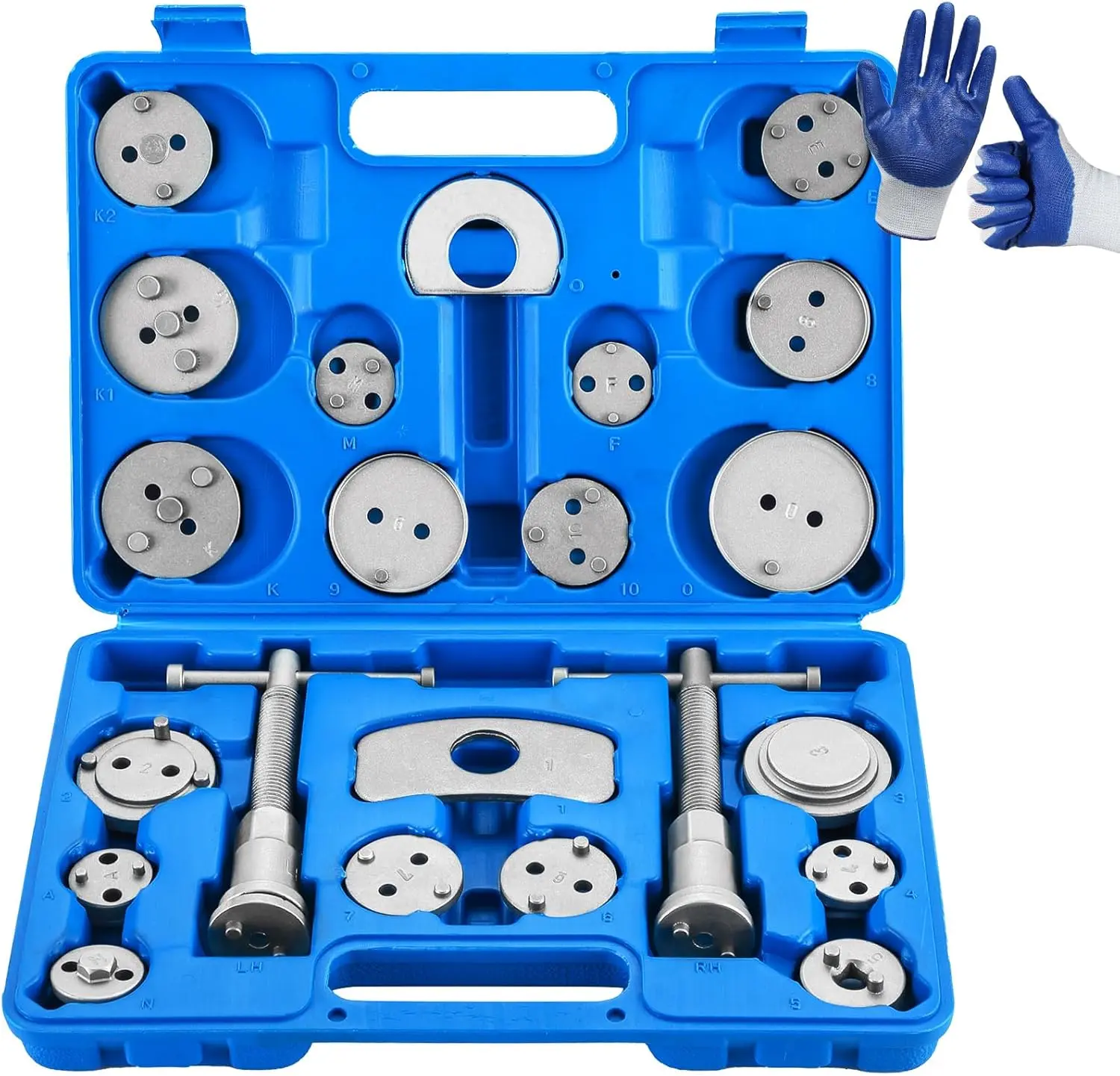24pcs Heavy Duty Disc Brake Caliper Tool Set | Disc Brake Caliper Compressor Wind Back Tool Brake Spreading Tools (Blue, 24pcs)