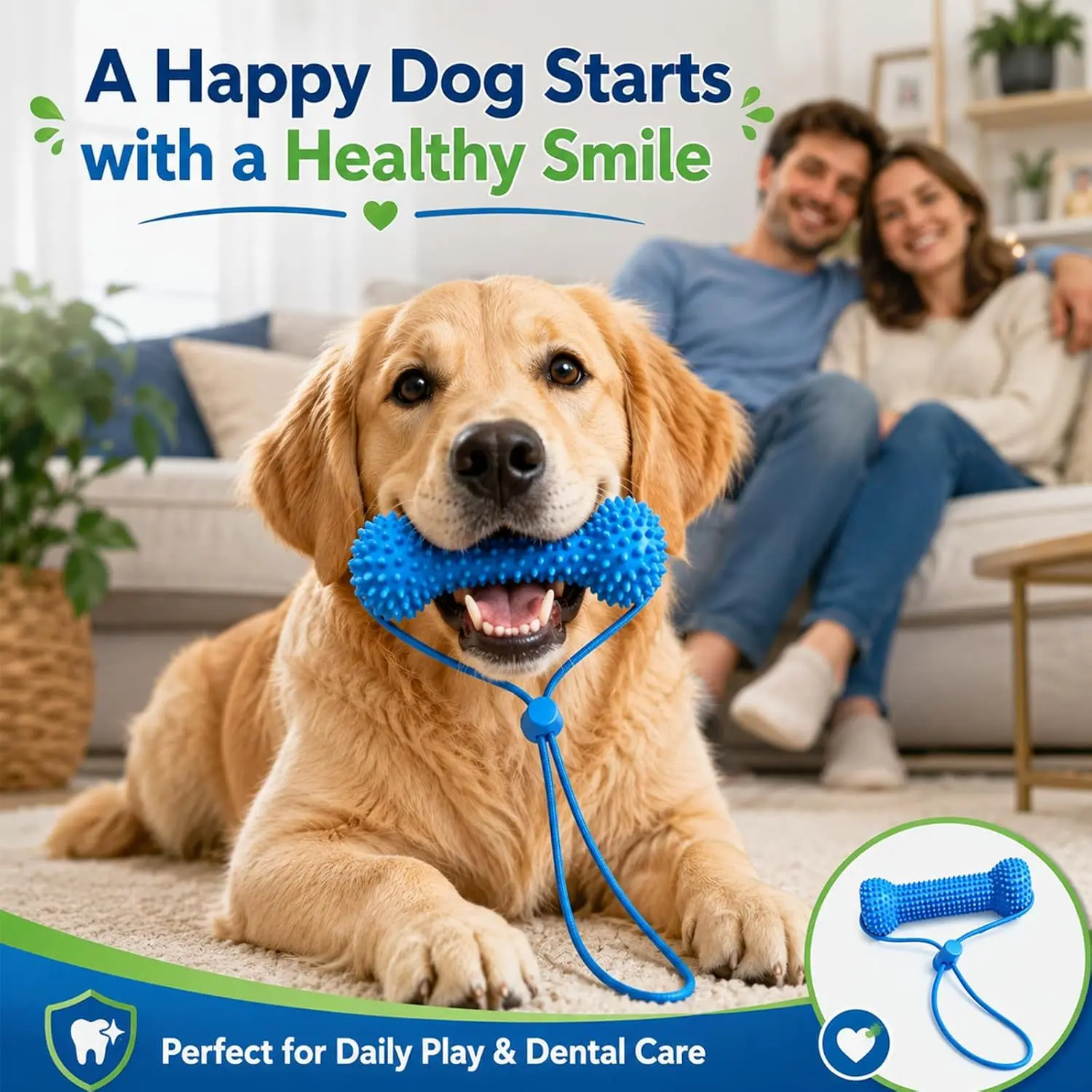 Dog Chew Toy For Teeth Cleaning Dual-Action Dental Care Interactive Plaything Blue