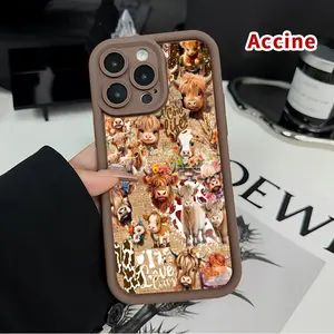 Cow Charming Compilation TPU Case for iPhone 16 Pro 15 14 Plus 16e 13 12 Mini 11 Promax X XS Max XR xsmax Straight Edge Drop-Resistant Rugged Durable Cover Shell Gift for Boy