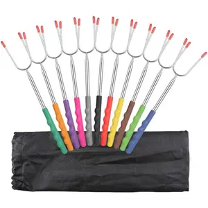 Marshmallow Roasting Sticks 12 Pack, Upgraded Extra Long 45" Stainless Telescoping Hot Dog Roaster Barbecue Forks with S'mores skewers - Suitable for Campfire, Bonfire and Grill