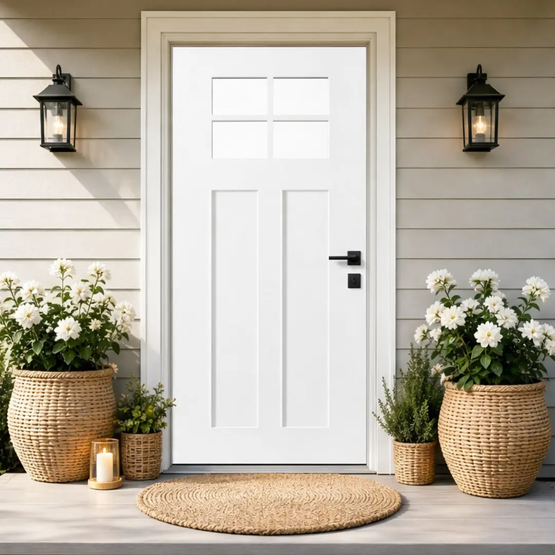 36x80 Fiberglass Front Door with White PVC Frame Left-Hand Inswing Exterior Entry Door with Brickmould Contemporary Smooth Skin Clear Glass for Home Entrance Durable Weatherproof Insulated, White Color Options, Fiberglass Material