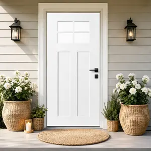 36x80 Fiberglass Front Door with White PVC Frame Left-Hand Inswing Exterior Entry Door with Brickmould Contemporary Smooth Skin Clear Glass for Home Entrance Durable Weatherproof Insulated, White Color Options, Fiberglass Material