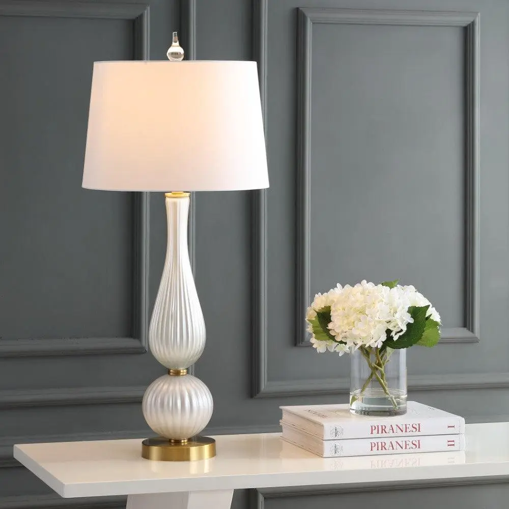 JONATHAN Y Gillian Glass LED Decorative Table Lamp - for Bedroom, Living Room, Foyer, Decorative Lamp