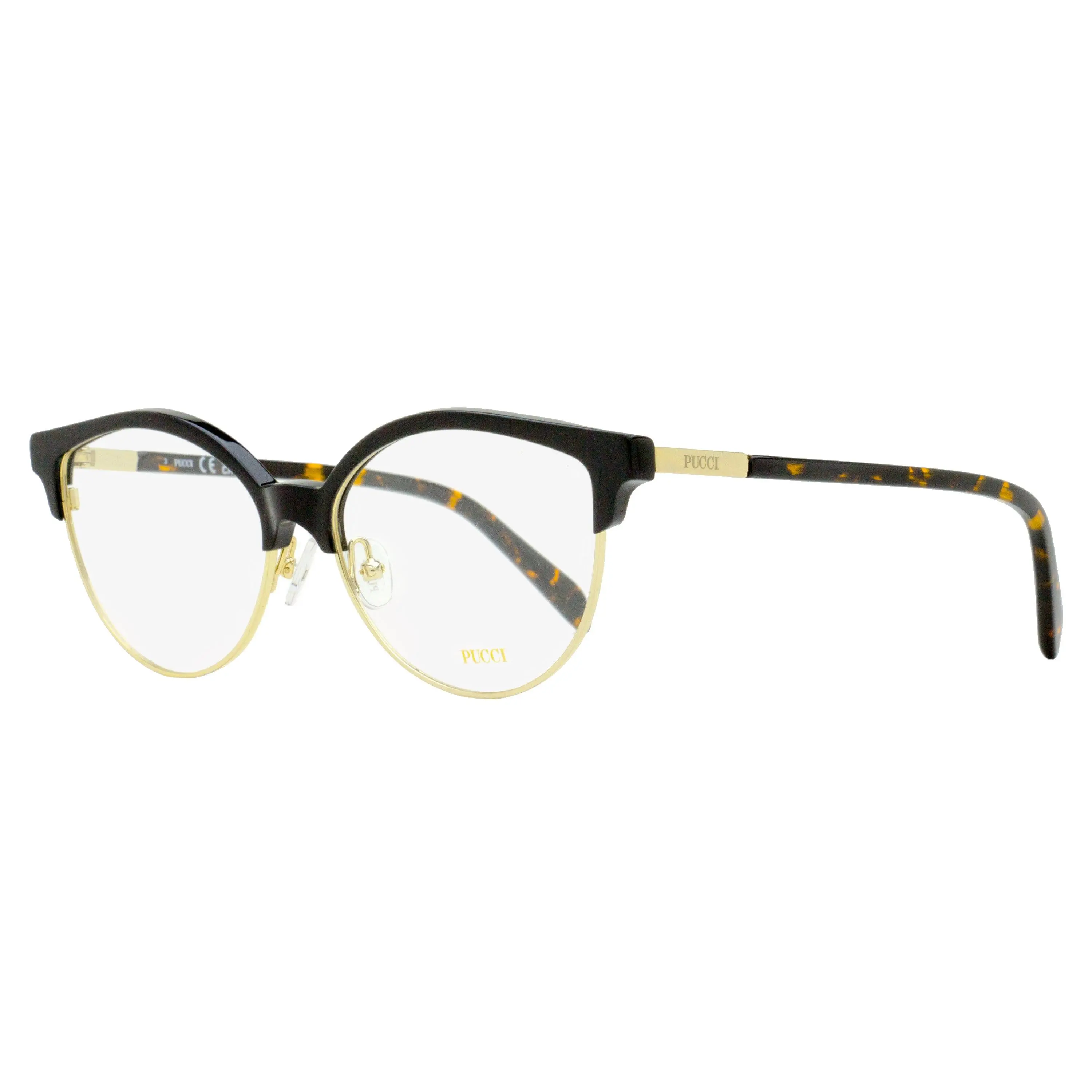 Pucci Oval Brow-Line Eyeglasses EP5259 001 Black/Gold 55mm