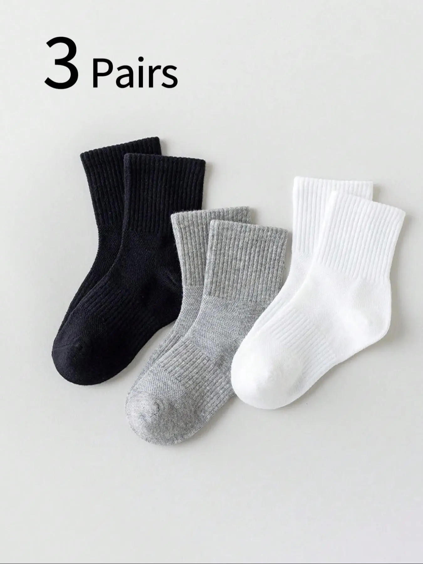 3 Pairs Kids Plain Ankle Crew Socks, Korean Style Casual Fitted Socks for Boys & Girls Ages 1-12, All Season Sports Basketball Socks
