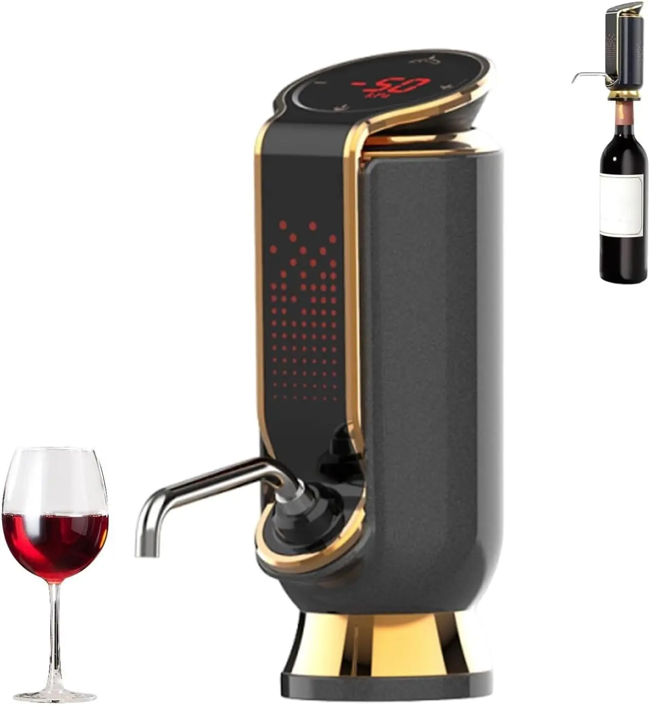 Electric Wine Aerator & Preserver – Smart Automatic Dispenser with Instant Aeration, LED Display, Adjustable Pouring Doses, Rechargeable, Fits Most Wine Bottles for Red Wine Lovers(Black)