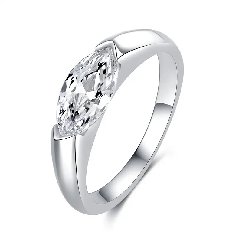 New 925 Silver Synthetic Unisex Moissanite Couple Ring - 5*10mm Marquise Shape, 1CT, Simple Dainty Elegant Design, DIY Beading & Jewelry Making Supply Gift, Dainty Ring, Elegant Ring