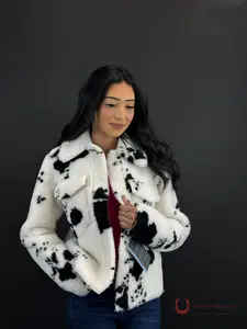 ROCK AND ROLL WOMENS PANHANDALE NATURAL COW PRINT MICRO BERBER JACKET PRW092RZXJ