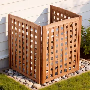 VEVOR Wooden Privacy Fence, 32x 38 inch Air Conditioner Fence, 3 Panel Solid Outdoor Wood Privacy Screen with Adjustable Angle, Hinge-Reinforced Structure, Trash Can Hider Fences for Garden