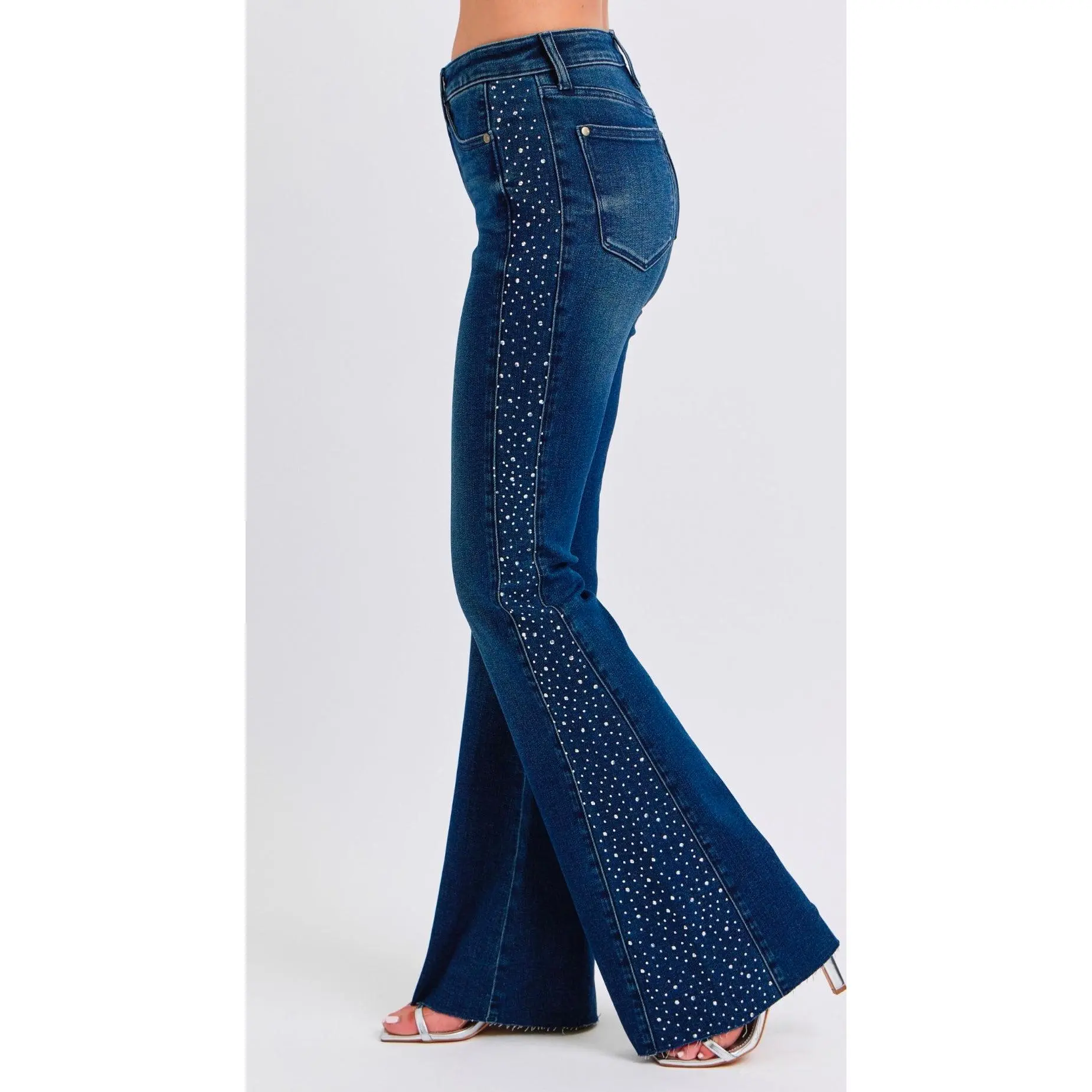 Judy Blue Mid Rise Rhinestone Flare Jeans