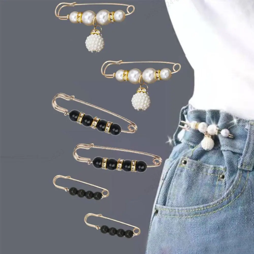 Faux Pearl Decorated Safety Pin, 6 Counts Fashionable Waist-cinching Pin, Sewing Accessories for Jeans, Pants, Dresses, Shirts