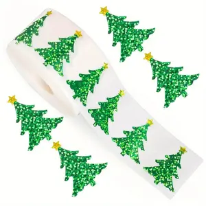 500pcs Festive Christmas Tree Stickers Roll - 1.2 Inch Laser-Engraved Self-Adhesive Decals, 3 Vibrant Green Colors, Waterproof & Durable for Holiday Decor, Envelopes, Journals & Party Supplies, Christmas Stickers, Journal Decoration, Vibrant Green Sticker