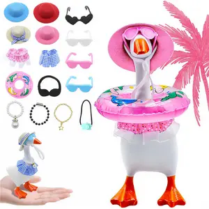 7 Inches Desk Goose Outfits Mini Desk Goose Clothes with Hats Sunglasses Bikini Swimming Ring Dresses for Magnetic Porch Goose Key Holder Decor & Office Gifts