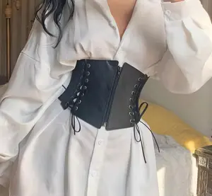 Midnight Sculpt Lace-Up Corset Waist Belt - Premium Faux Leather, Adjustable Sides, Front Zipper, Wide Elastic Back, Waist-Defining Silhouette