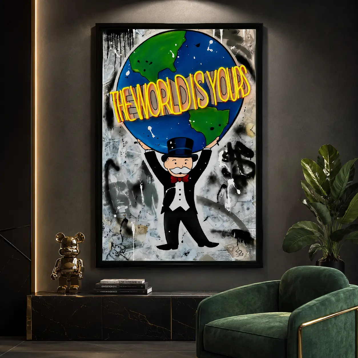 Monopolys Graffiti Money The World Is Yours Canvas Art Poster and Wall Art Picture Print Modern Family bedroom Decor Posters Minimalist, Canvas Wall Art, Urban Graffiti Print, Money Motivation Poster, Man Cave Decor, Office Wall Decor, Gift for Him