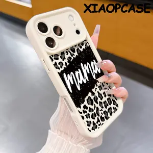 Black leopard print and MAMA Pattern Design Soft silicone Case for iPhone 17 Pro Max Air 16 15 14 Plus 13 12 11 Straight Edge Drop-Resistant Rugged Durable Cover Shell Gift 2D printing