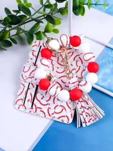 Mini Baseball Style Keychain Card Holder, Keychain Wristlet Strap, Sporty Design with Tassel Accents, Perfect Gift for Friends & Family, All Season Use