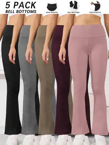 Y    5 Pack Women's Super Soft High Waisted Flare Pants For Women, Tummy Control No See Through Workout Yoga Running Bell Bottoms #mothersdaygift