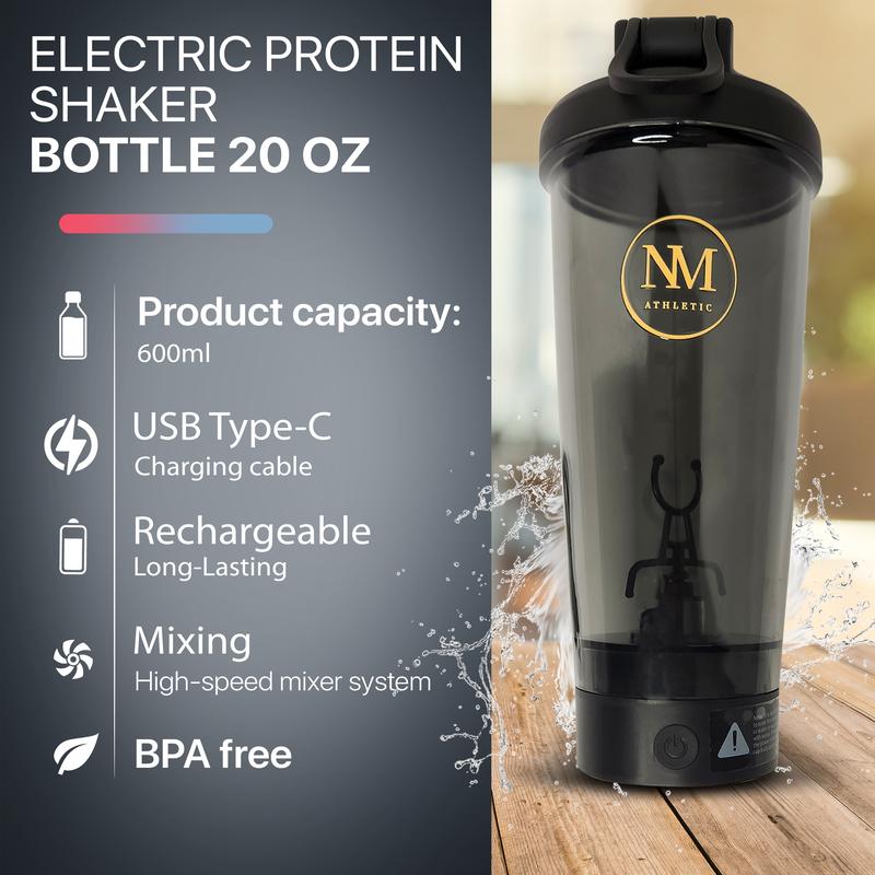 Premium Electric Protein Shaker Bottle - 20oz, Rechargeable, BPA-Free, Self-Stirring Mixer for Smooth Shakes and Supplements
