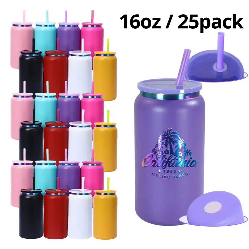 25-Piece 16oz Rainbow Plated Vacuum Insulated Flask Tumbler Set, Stainless Steel Leak-Proof Thermal Water Flasks with Lid & Straw, Laser Engraved Matte Texture Portable Mugs for Festive Gifts, summerwins