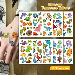 10 Cartoon Dinosaur Temporary Tattoos - Waterproof, Cute, and Personalized Tyrannosaurus Rex Temporary Tattoos - Animal Party Temporary Tattoos