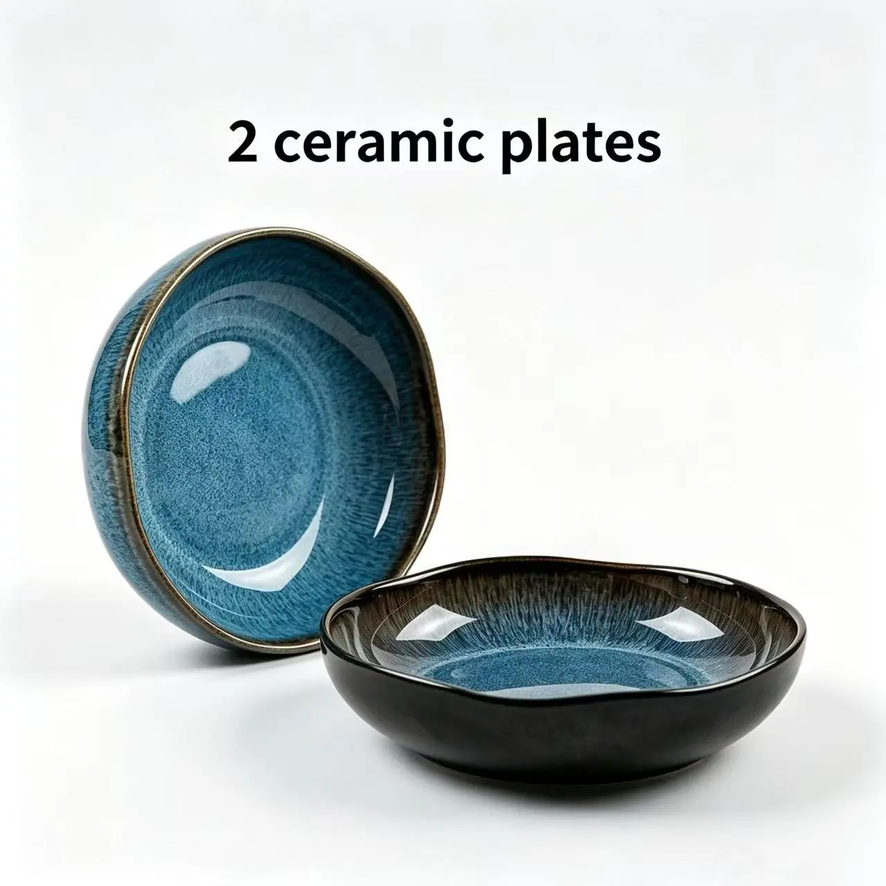2-Piece Retro Geometric Irregular Square Ceramic Deep Dinner Plate Set for Adults, Naturally Aged Spotted Glaze, Textured, Corrosion-Resistant, Dishwasher-Safe, Microwave-Safe Tableware for Family Dining, Holiday Gifting