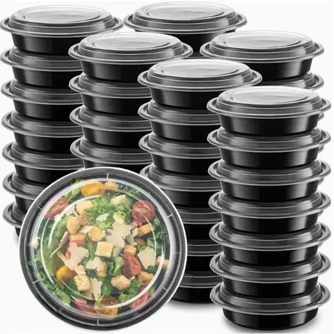 24oz  Round Lidded Meal Prep Food Containers -BPA-Free Disposable Meal Preparation Containers- Disposable Bowls - Stackable - Refrigerator/Microwave/Dishwasher Safe - Reusable Storage - Portable - BPA Free - Lunch Box