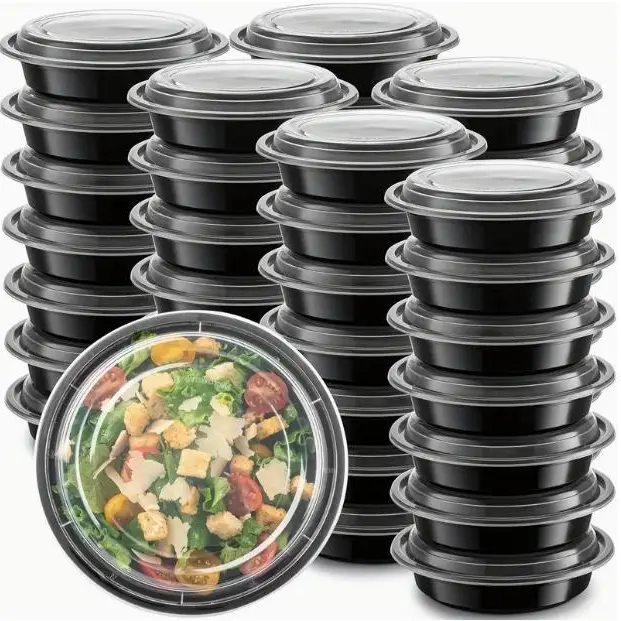 24oz  Round Lidded Meal Prep Food Containers -BPA-Free Disposable Meal Preparation Containers- Disposable Bowls - Stackable - Refrigerator/Microwave/Dishwasher Safe - Reusable Storage - Portable - BPA Free - Lunch Box