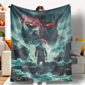 Mythic Warrior Flannel Blanket Epic Battle Fantasy Art Print Design Soft Warm Cozy Breathable Throw for Bedroom Living Room Sofa Office Gaming Room Holiday Gift Home Decor Lounge Use tiktokshopspringglowup