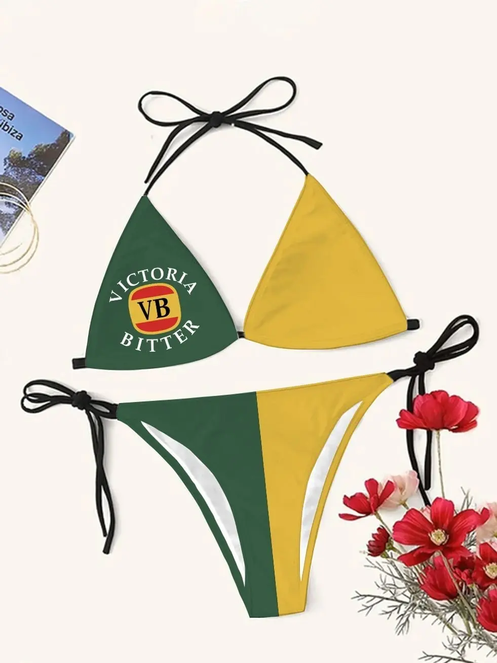 Victoria Bitter Color Matching Drinking Triangle Bikini Set WTT