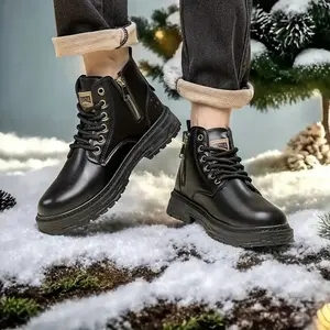 BDHJYDB Men'S Thermal Winter Hiking Boots with Plush Fleece Lining & Windproof Design - Heavy-Duty PVC Sole, Non-Slip Thickened Traction, Side Zipper Closure, Round Toe Short Ankle Support - Cold Weather Snow Trekking & Outdoor Boots for Men () - Durable